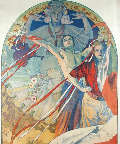 Plakát Alfonse Muchy ke slavnostní hře Slovanstvo bratrské (1926) | © Uměleckoprůmyslové museum v Praze
